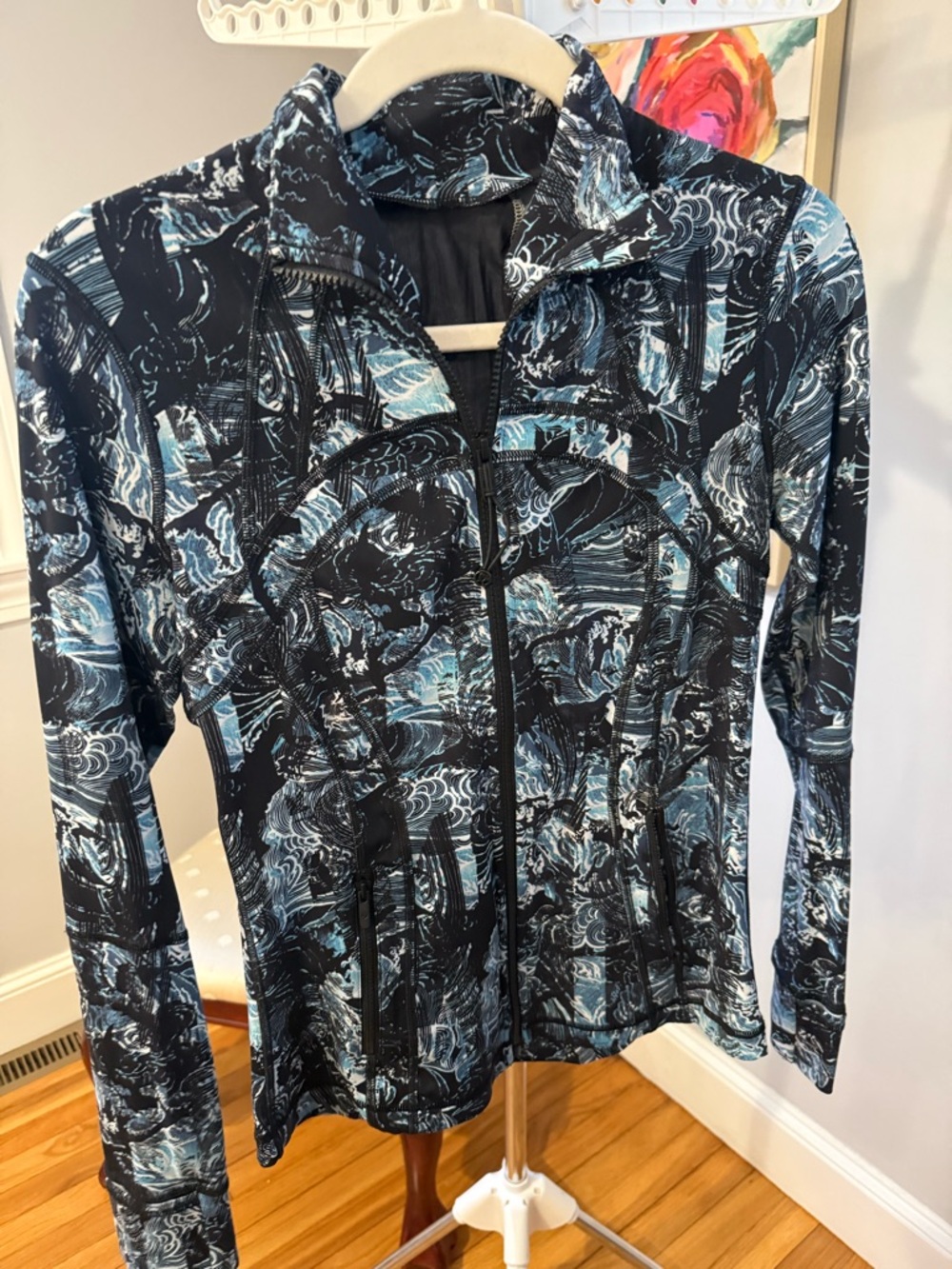 lululemon athletica Black and Light Blue Printed Zip Jacket